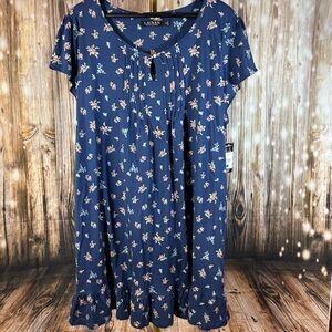 Lauren Ralph Lauren Nightgown XL Navy Floral Cottagecore Cotton Blend New Ruffle